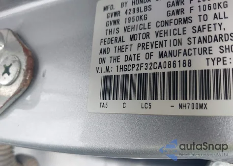 2012 Honda Accord 2.4 Lx from USA, damaged, VIN 1HGCP2F32CA086188